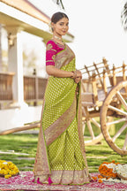 MANOHARI Banarasi Silk Blend Jacquard Work Saree - Green | Grocsy