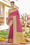 MANOHARI Banarasi Silk Blend Jacquard Work Saree - Pink | Grocsy