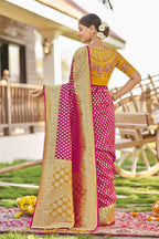 MANOHARI Banarasi Silk Blend Jacquard Work Saree - Pink | Grocsy