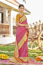 MANOHARI Banarasi Silk Blend Jacquard Work Saree - Pink | Grocsy