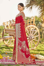MANOHARI Banarasi Silk Blend Jacquard Work Saree - Red | Grocsy