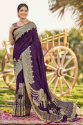 MANOHARI Banarasi Silk Blend Jacquard Work Saree - Purple | Grocsy