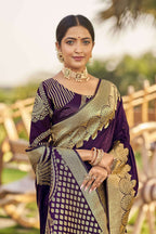 MANOHARI Banarasi Silk Blend Jacquard Work Saree - Purple | Grocsy