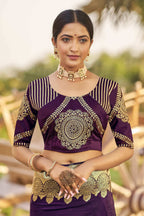 MANOHARI Banarasi Silk Blend Jacquard Work Saree - Purple | Grocsy