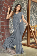 MANOHARI Georgette Embroidered Work Saree - Grey | Grocsy