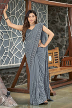 MANOHARI Georgette Embroidered Work Saree - Grey | Grocsy