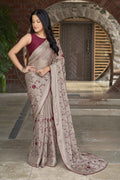 MANOHARI Georgette Embroidered Work Saree - Beige | Grocsy