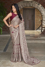 MANOHARI Georgette Embroidered Work Saree - Beige | Grocsy