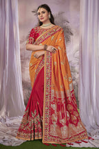 MANOHARI Banarasi Silk Blend Jacquard Work Saree - Orange | Grocsy