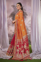 MANOHARI Banarasi Silk Blend Jacquard Work Saree - Orange | Grocsy