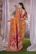 MANOHARI Banarasi Silk Blend Jacquard Work Saree - Orange | Grocsy