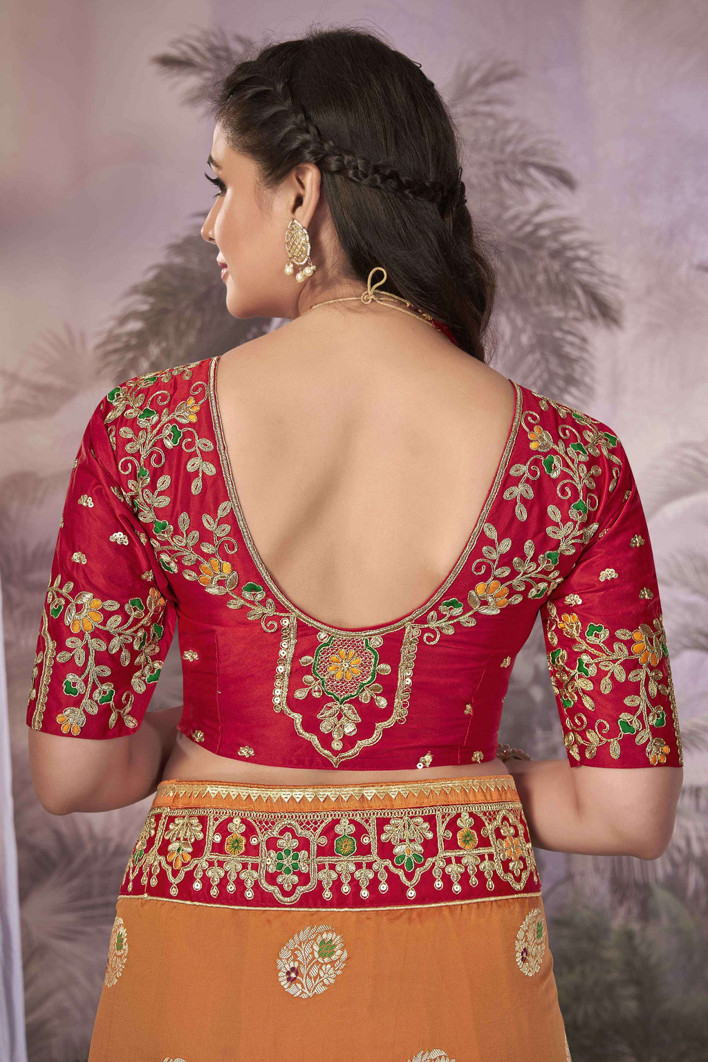 MANOHARI Banarasi Silk Blend Jacquard Work Saree - Orange | Grocsy