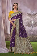 MANOHARI Banarasi Silk Blend Jacquard Work Saree - Purple | Grocsy