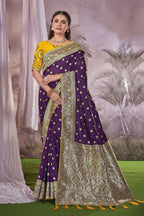 MANOHARI Banarasi Silk Blend Jacquard Work Saree - Purple | Grocsy