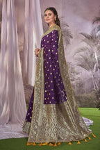 MANOHARI Banarasi Silk Blend Jacquard Work Saree - Purple | Grocsy