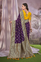 MANOHARI Banarasi Silk Blend Jacquard Work Saree - Purple | Grocsy