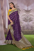 MANOHARI Banarasi Silk Blend Jacquard Work Saree - Purple | Grocsy