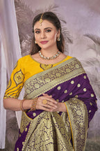 MANOHARI Banarasi Silk Blend Jacquard Work Saree - Purple | Grocsy
