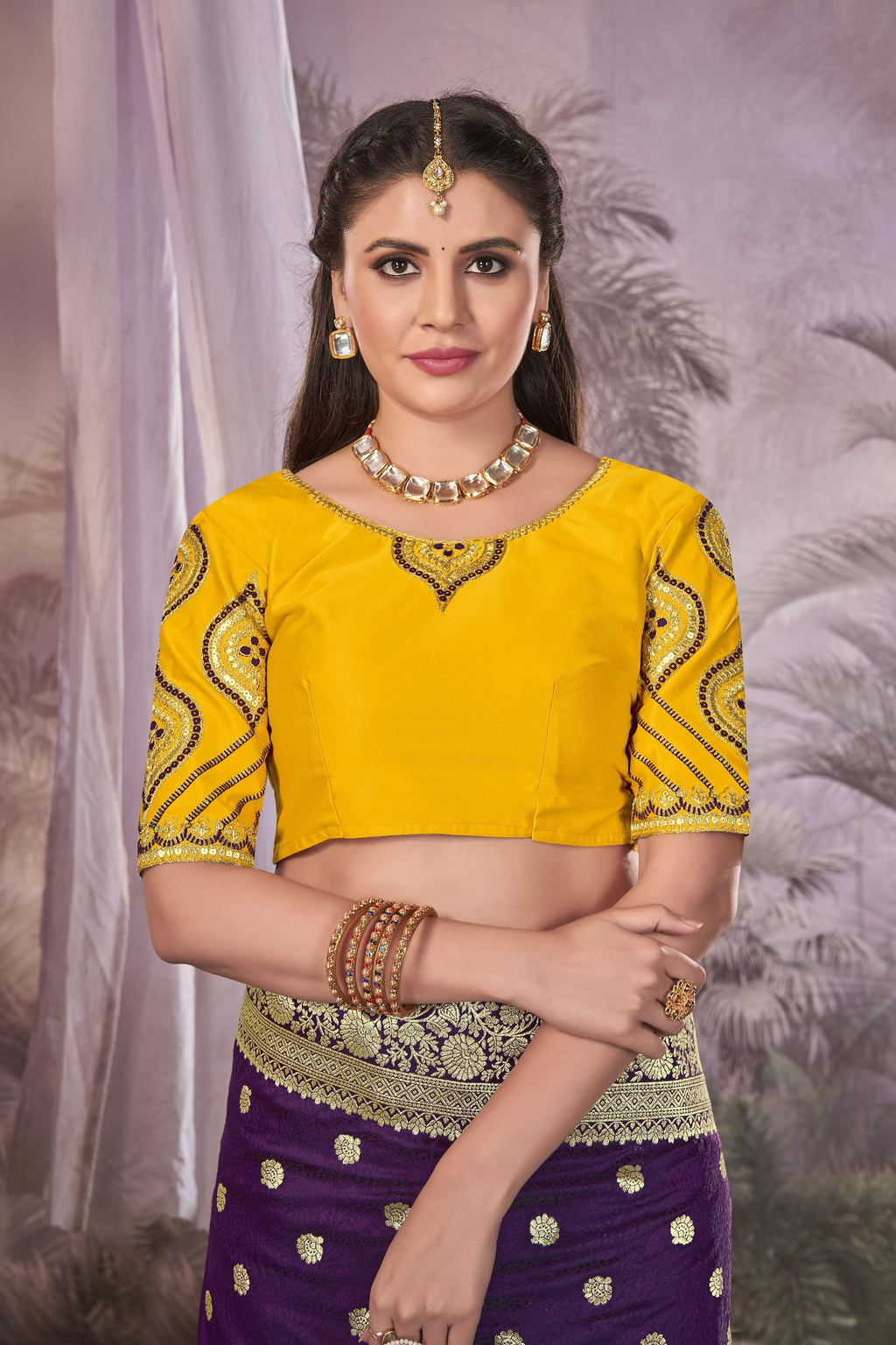 MANOHARI Banarasi Silk Blend Jacquard Work Saree - Purple | Grocsy