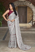 MANOHARI Georgette Embroidered Work Saree - Grey | Grocsy