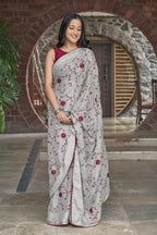 MANOHARI Georgette Embroidered Work Saree - Grey | Grocsy