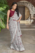 MANOHARI Georgette Embroidered Work Saree - Grey | Grocsy