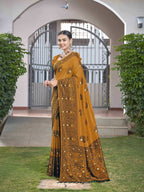 MANOHARI Banarasi Silk Blend Jacquard Work Saree - Mustard | Grocsy