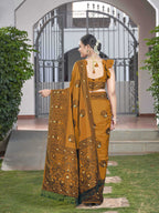 MANOHARI Banarasi Silk Blend Jacquard Work Saree - Mustard | Grocsy
