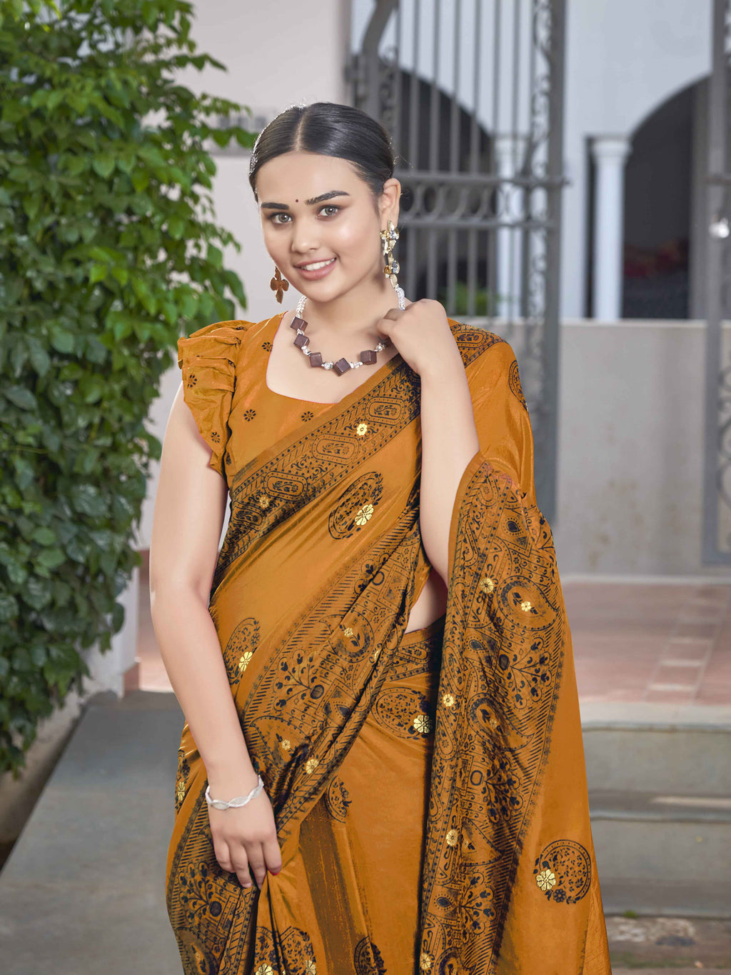MANOHARI Banarasi Silk Blend Jacquard Work Saree - Mustard | Grocsy