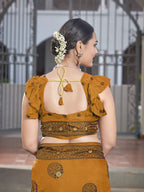MANOHARI Banarasi Silk Blend Jacquard Work Saree - Mustard | Grocsy