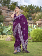 MANOHARI Banarasi Silk Blend Jacquard Work Saree - Purple | Grocsy