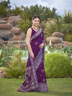 MANOHARI Banarasi Silk Blend Jacquard Work Saree - Purple | Grocsy