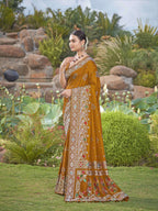 MANOHARI Banarasi Silk Blend Jacquard Work Saree - Mustard | Grocsy