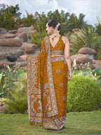 MANOHARI Banarasi Silk Blend Jacquard Work Saree - Mustard | Grocsy