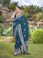 MANOHARI Banarasi Silk Blend Jacquard Work Saree - Blue | Grocsy