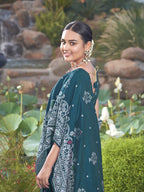 MANOHARI Banarasi Silk Blend Jacquard Work Saree - Blue | Grocsy