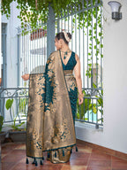 MANOHARI Banarasi Silk Blend Jacquard Work Saree - Green | Grocsy
