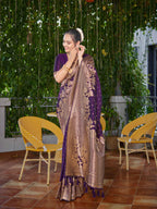 MANOHARI Banarasi Silk Blend Jacquard Work Saree - Purple | Grocsy
