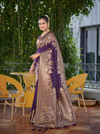 MANOHARI Banarasi Silk Blend Jacquard Work Saree - Purple | Grocsy