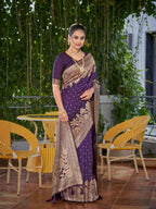 MANOHARI Banarasi Silk Blend Jacquard Work Saree - Purple | Grocsy