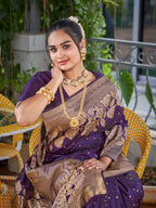 MANOHARI Banarasi Silk Blend Jacquard Work Saree - Purple | Grocsy