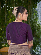 MANOHARI Banarasi Silk Blend Jacquard Work Saree - Purple | Grocsy
