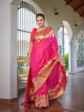 MANOHARI Banarasi Silk Blend Jacquard Work Saree - Pink | Grocsy