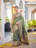 MANOHARI Banarasi Silk Blend Jacquard Work Saree - Green | Grocsy