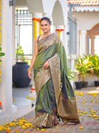 MANOHARI Banarasi Silk Blend Jacquard Work Saree - Green | Grocsy