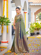 MANOHARI Banarasi Silk Blend Jacquard Work Saree - Green | Grocsy