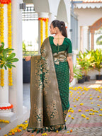 MANOHARI Banarasi Silk Blend Jacquard Work Saree - Green | Grocsy