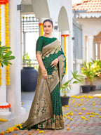 MANOHARI Banarasi Silk Blend Jacquard Work Saree - Green | Grocsy