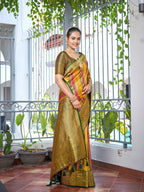 MANOHARI Banarasi Silk Blend Jacquard Work Saree - Green | Grocsy
