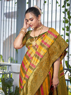 MANOHARI Banarasi Silk Blend Jacquard Work Saree - Green | Grocsy